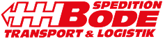 Logo der Spedition Bode mit rotem Schriftzug und stilisiertem Pfeil