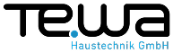 Logo der TeWa Haustechnik GmbH mit schwarzem Schriftzug und blauem Punkt