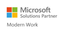 Microsoft Solutions Partner Badge mit farbigem Microsoft-Logo und dem Schriftzug Modern Work