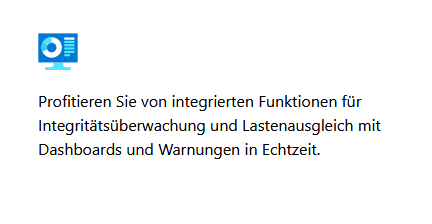 Ein blaues Icon eines Monitors begleitet den Text über Echtzeit-Dashboards und Warnungen für IT Sicherheit.